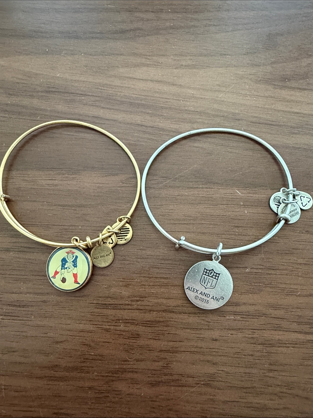 Alex and Ani Gold and Silver NFL New England patriots Charm Bangles